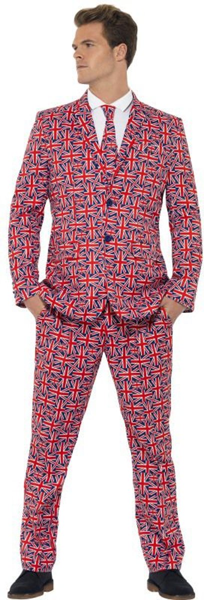 Vlaggen Kostuum | Extravagant Herenkostuum Keurig Pak Engelse Vlag Union Jack Man | Large | Carnaval kostuum | Verkleedkleding